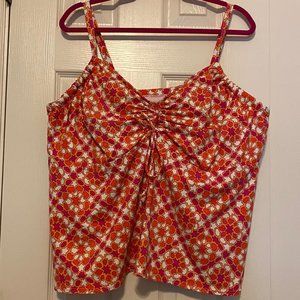 Lands End Orange and Pink Geometric Tankini